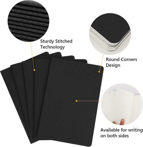 EUSOAR 36pcs A5 Notebook, 5.5"x8.3", 60 Pages, Black, College Ruled, Lined Writing Pads for Business School Office Note