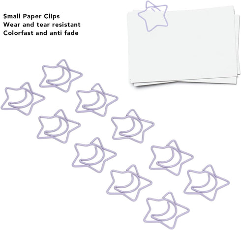 Star Paper Clips, 100pcs Star Moon Design, Cute Small Paperclips for Office School Organizing