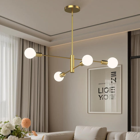EUGITRAINS 4-Lights (Bulbs Gold Modern Sputnik Chandelier, Mid Century Chandeliers Flush Mount Sputnik Lights Fixture