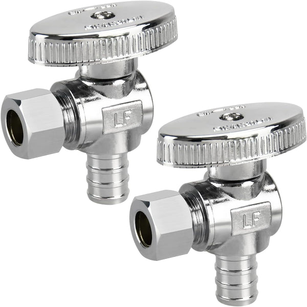 2 Pack Stop Valves, 1/4 Turn Angle Stop Valves, 3/8" OD Compression 1/2" PEX Chrome Plated Brass