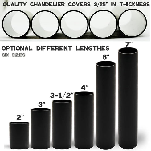 GooChan 2 3 4 6 7 Inch E12 Set 12 (6-Inch 12-Pack) Black Plastic Candle Cover Sleeves,Chandelier Socket