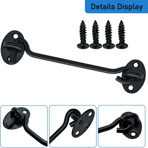 4 Pack 6" 16pcs Hook and Eye Gate Latch, Stainless Steel Rust-Resistant Barn Door Lock Cabin Hooks for Gate Shutters