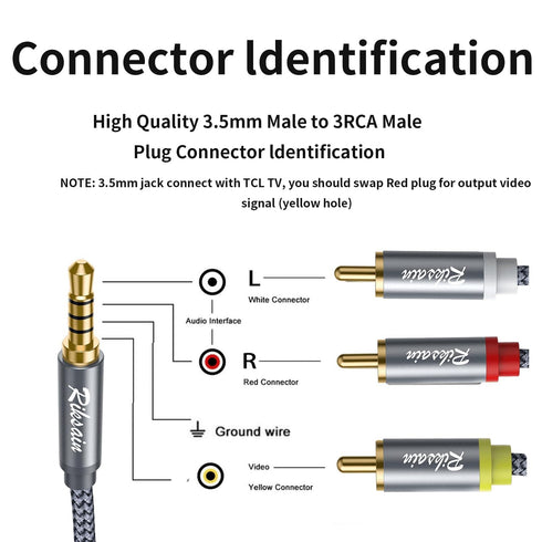 3.5mm 3 6.6FT/2M 3.5mm 3-Male MP3, to RCA Audio Video Cable, to RCA Adapter Stereo AUX Cord AV Cable for Camcorders