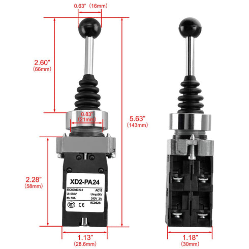 Monolever Joystick Switch XD2-PA24, SPST, 4NO, 4 Direction Momentary Type, Ui AC660V, Ith 10A