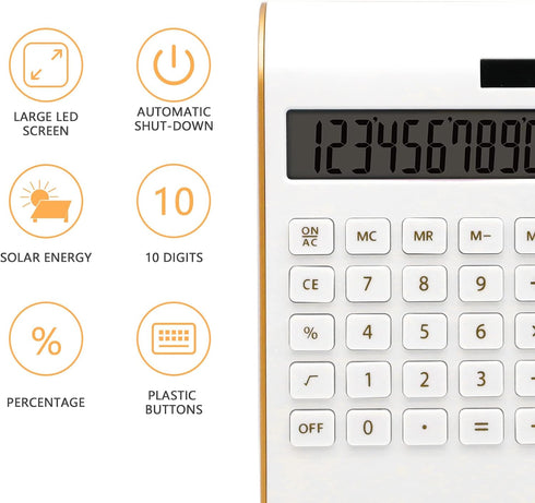 Calculator - 10 Digits Solar Battery Basic, Dual Powered Desktop Calculator - Tilted LCD Display, Slim Design