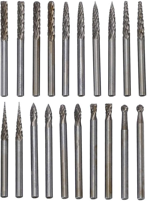 20pcs Solid Carbide Burr Set - 1/8 Shank Double Cut Tungsten Carbide Files for Rotary Drill by YEEZUGO