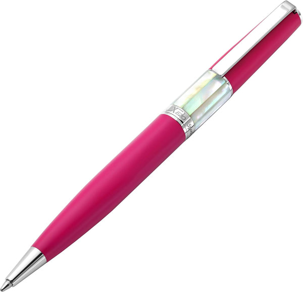 Xezo Speed Master Twist Action Medium Ballpoint Pen, Matte Cerise Fuchsia with White Mother of Pearl, Chrome Plated