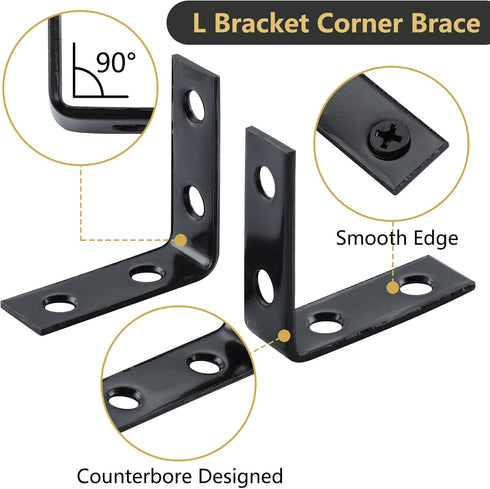 HOME MASTER HARDWARE 40pcs L Bracket Corner Brace Sets, Stainless Steel Right Angle Bracket for Shelves with Screws,