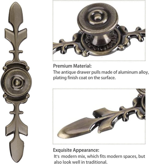 Vintage Style Zinc Alloy Door Knob Pull Handle with Screw, 4-Pack for Drawer Cabinet (Bronze)