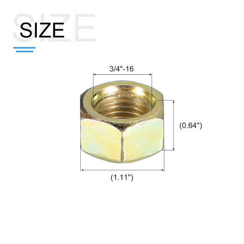 Hex Nuts (3/4"-16) 5Pcs, Carbon Steel Fine Thread Zinc Plated Hexagon Nut Hardware - for DIY Home Repair Machinery, Yellow Zinc