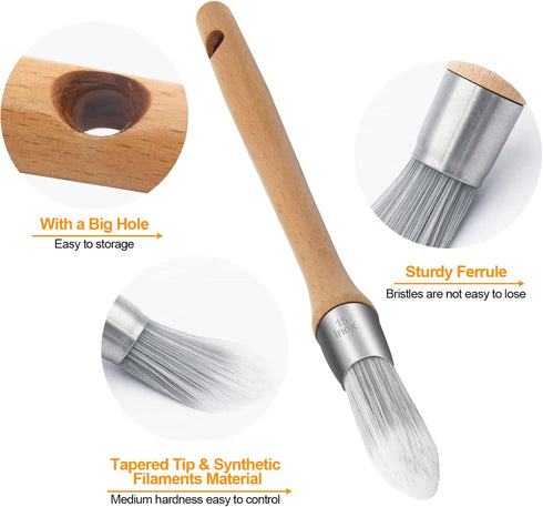 3 Pcs Small Trim Brush 0.75 Inch, Round Paint Brush for House Wall Edges and Wooden Furniture Coloring