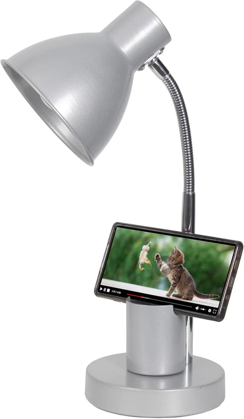 LD1076-SLV 16.22" Simple Designs Sleek Essentials Adjustable Metal Desk Task Lamp with Organizer Compartment