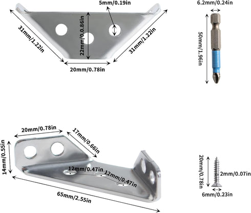 Ferixan 15 Pack Trapezoid L Shelf Bracket Brace - Corner Connector: Angle Brackets Stainless Steel Support Joint