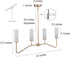 4-Light 32'' Gold Linear Chandelier, Modern Farmhouse Chandeliers Pendant Lights Fixtures with Frosted Glass Shades