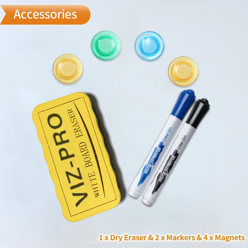VIZ-PRO Magnetic Whiteboard/Dry Erase Board, Black Aluminium Frame, 24 X 18 Inches, Includes Eraser & Markers