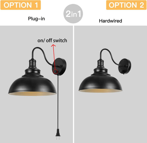 Merlight Gooseneck Wall Lamp Black Industrial Vintage Farmhouse Wall Sconces Lighting Wall Light Fixture with Plug