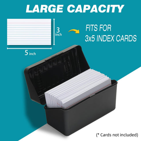 H4D 3x5, 3x5 2 Packs Index Card Holder Index Card Box Organizer Case, Flash Note Card Holder, (Black)
