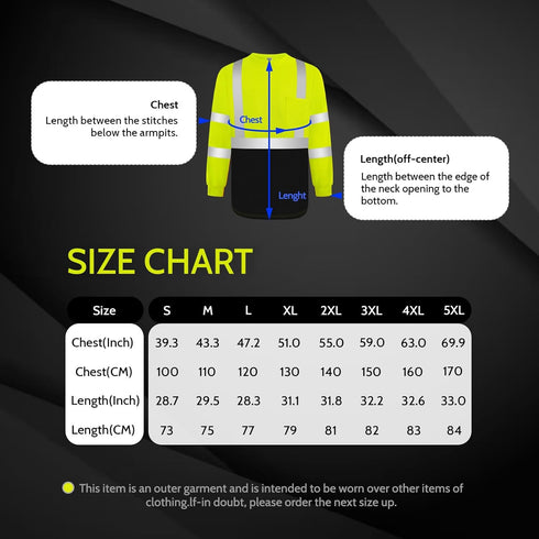 Safety Shirts for Men Class 3 High Visibility Shirts with Black Bottom, Hi Vis Reflective Shirts for Men Women, Long Sleeve Construction Work Shirts, Breathable, Yellow S
