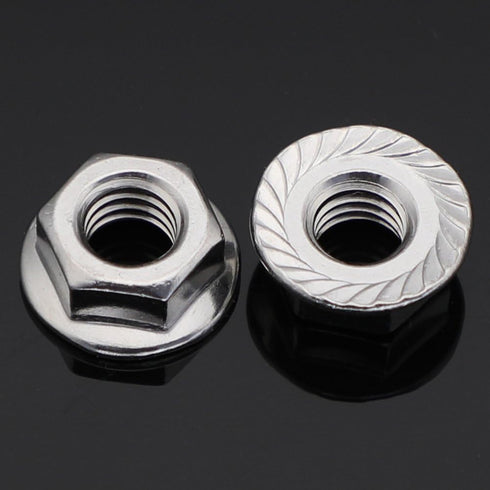 3/8-16 Serrated Flange Hex Lock Nuts, 10 PCS Stainless Steel 18-8 (304) Bright Finish