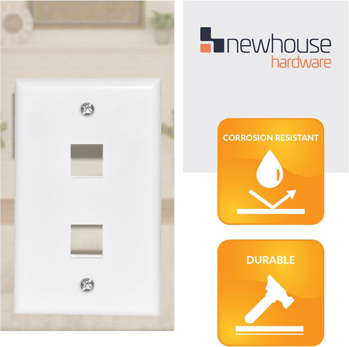 2-Port QP2-WH-01, RJ45 Newhouse Hardware Keystone Jack Wall Plate White Ethernet Outlet Cover Wall Plate for Coaxial