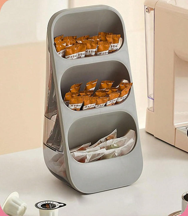 Cheeskteo Modern Grey Tea Bag Storage Box Multi Compartment Coffee Capsule and Instant