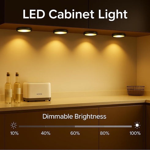YGS-Tech LED Under Cabinet Lighting Kit, 1020 Lumens LED Puck Light, 3000K Warm White, Touch Dimming, 6-Pack