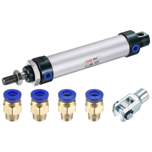 MECCANIXITY Pneumatic Air Cylinder, Double Action MAL25X75, 25mm Bore 75mm Stroke with Quick Fitting Set