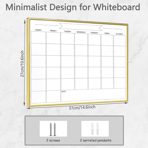 Dry Erase Monthly Calendar Whiteboard, 10.5"x 14.5" Gold Aluminum Frame, Magnetic White Board for Wall