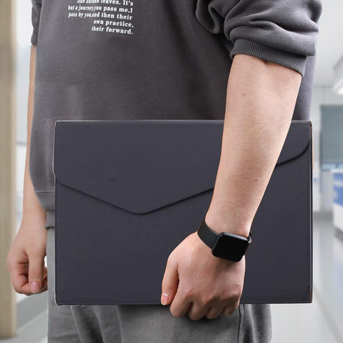 VANRA PU Leather Expanding File Folder, Document Holder for A4 Letter Size Paper with Invisible Magnetic Closure (Black)