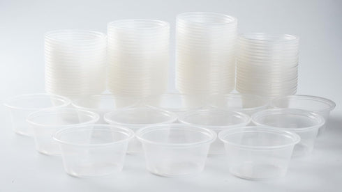 Golden Apple Clear Plastic Jello Shot Souffle Cups, 3.25oz, 100sets with Lids