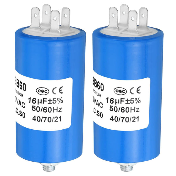PATIKIL CBB60 16uf Running Capacitor, 2Pcs AC 250V 4Pins for Washing Machine, Cleaning Machine Motor
