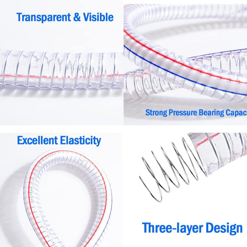 QuQuyi 1-1/2" ID x 1-3/4" OD, 3FT Steel Wire Hose PVC Vacuum Tubing with 2 Stainless Clamps
