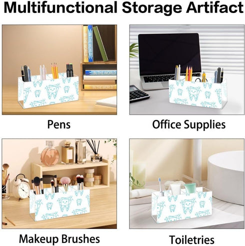 Ainavmxzs 4 Dental Smiling Teeth Acrylic Hair Brush Holder With Compartments Makeup Brush Holder Organizer Vanity