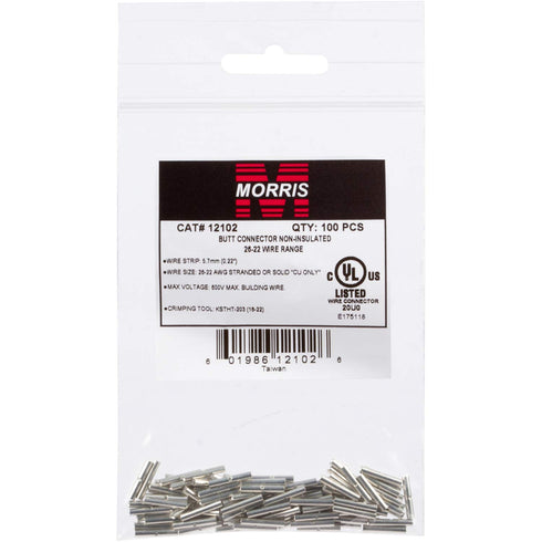 Morris Products 12102 Non-Insulated Butt Splice Connectors, Pack of 100