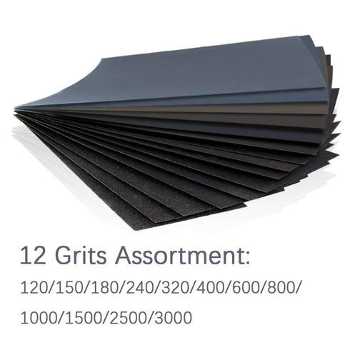 HSYMQ 24PCS Sandpaper Variety Pack, 12 Grits Assorted for Wood Metal Sanding, Wet Dry