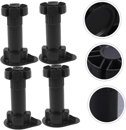 4pcs Adjustable Furniture Support Legs Black Plastic Sofa Cabinet Feet Height Extendable Sofa Legs for Table Tv Stand