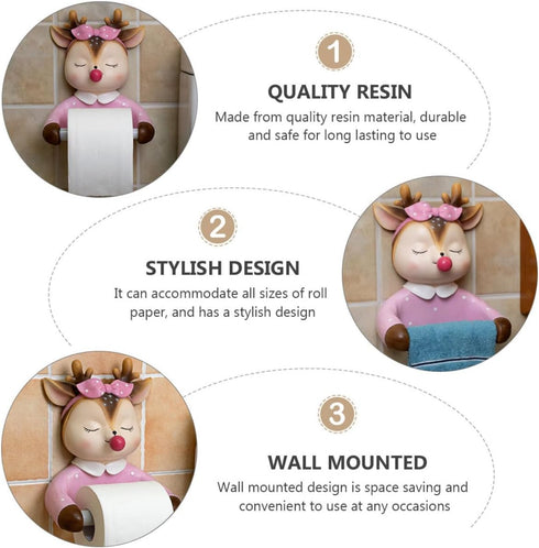 Ciieeo Cartoon Decorative Toilet Paper Holder Wall-Mounted Roll Paper Rack Bathroom Tissue Storage Rack Cute Deer