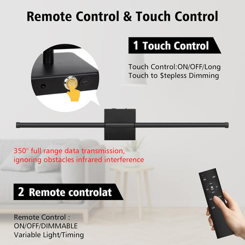 3000K-6000K Dimmable 350Rotate Wall Sconces Battery Operated, Wall Sconces Rechargeable Wall Sconce with Remote