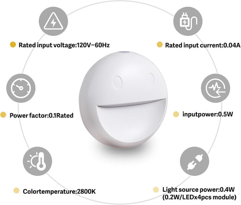4 Pack 4800-5200K VAVOFO Plug in Night Light with Dusk to Dawn Sensor, Smiley Face LED Night Lights, Daylight White