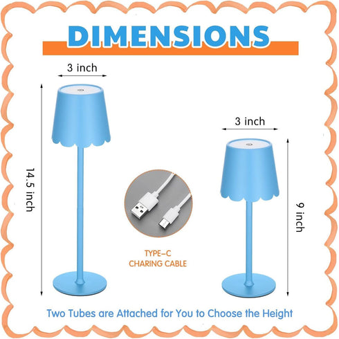 1 Pack 3 Dimmable Counter Pickmesh Scalloped Edge Cordless Table Lamp Color LED Rechargeable Battery Desk Light Modern