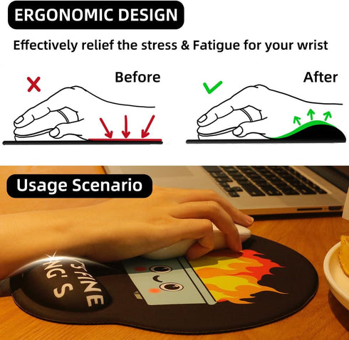 Upgrade Mouse Pad with Wrist Rest, Dumpster on Fire Ergonomic Gaming Gel Mouse Pad with Wrist Support, Cute Non-Slip PU