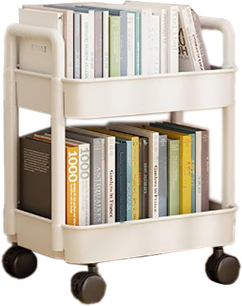 Generic Plastic Rolling Cart 2 Layers White with Hook Stable Mobile Utility Cart