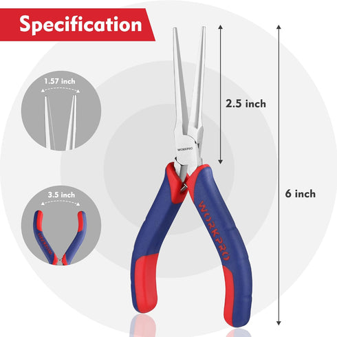 WORKPRO 6" Needle Nose Pliers, Mini Long Nose Pliers with Comfort Grip Handles for Wire Wrapping, Crafts, Jewelry Making