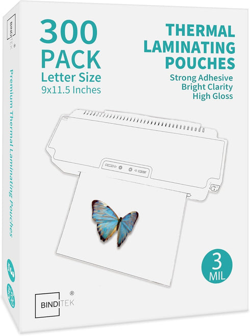 Binditek 300 Pack 3 Mil Thermal Laminating Pouches, 9x11.5 Inches Ultra Clear Sheets for Letter Size, Round Corner,