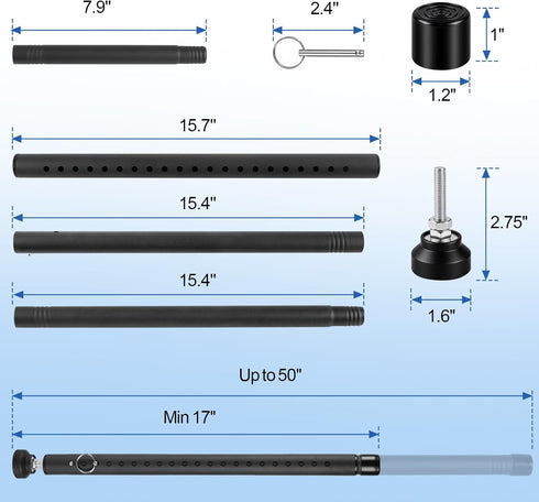 Povtulu 17-50 inches Sliding Door Security Bar, Window Security Bar with Rubber Tips, Sliding Door Lock Bars for Window