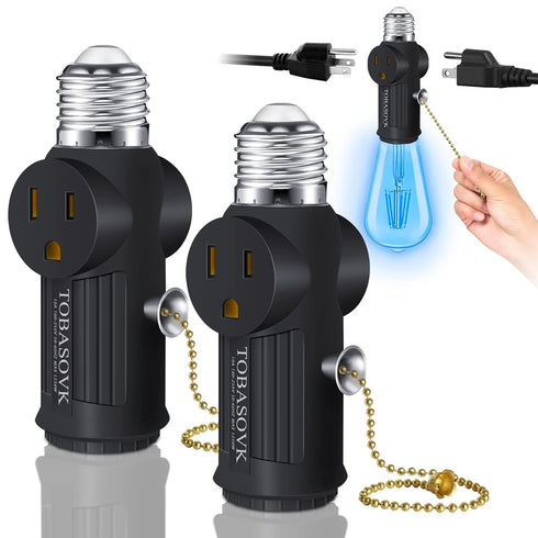 2 PCS Light Socket to Plug Adapter, E26 E27 Light Bulb Socket Adapter with Switch Control for 3 Prong Sockets