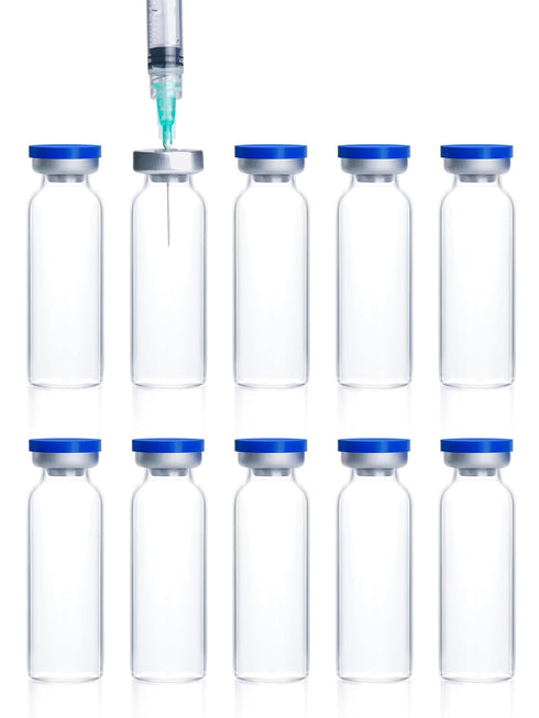 otwooi 15ml Sealed Empty Vials for Injection, Transparent Glass Vials with Self-Healing Injection Port, 10pcs
