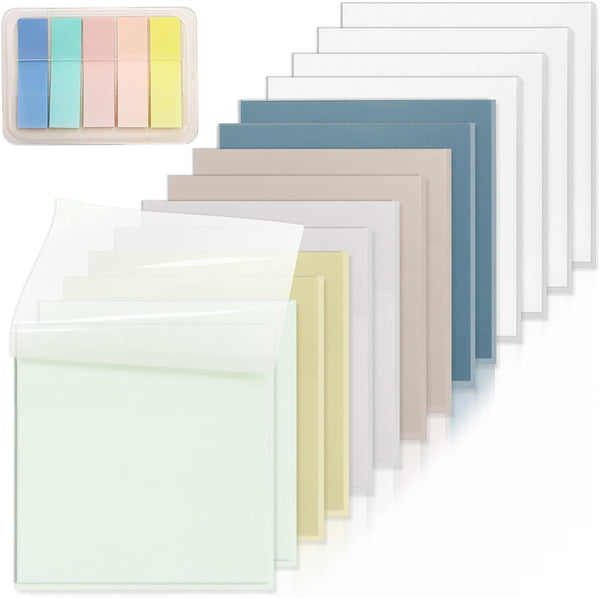 SYMDROMIA 3"x3" Transparent Sticky Notes, Clear Self-Adhesive Pads, 800 Sheets Soft Morandi for Office School Supplies