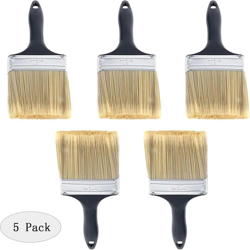 5 Pieces 4 Inch Paint Brushes, Flat Painting Tool with Treated Plastic Handle for DIY Home Furniture Paint