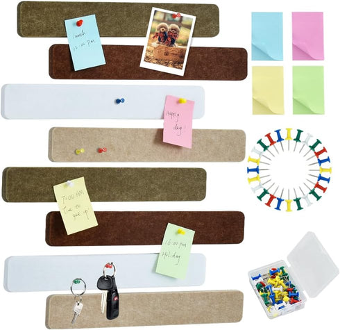 Vuzvuv 8Pcs Coffee-Brown White Cork Board Bar Strips, 50 Pushpins & Sticky Notes, Self-Adhesive Bulletin Board Strips